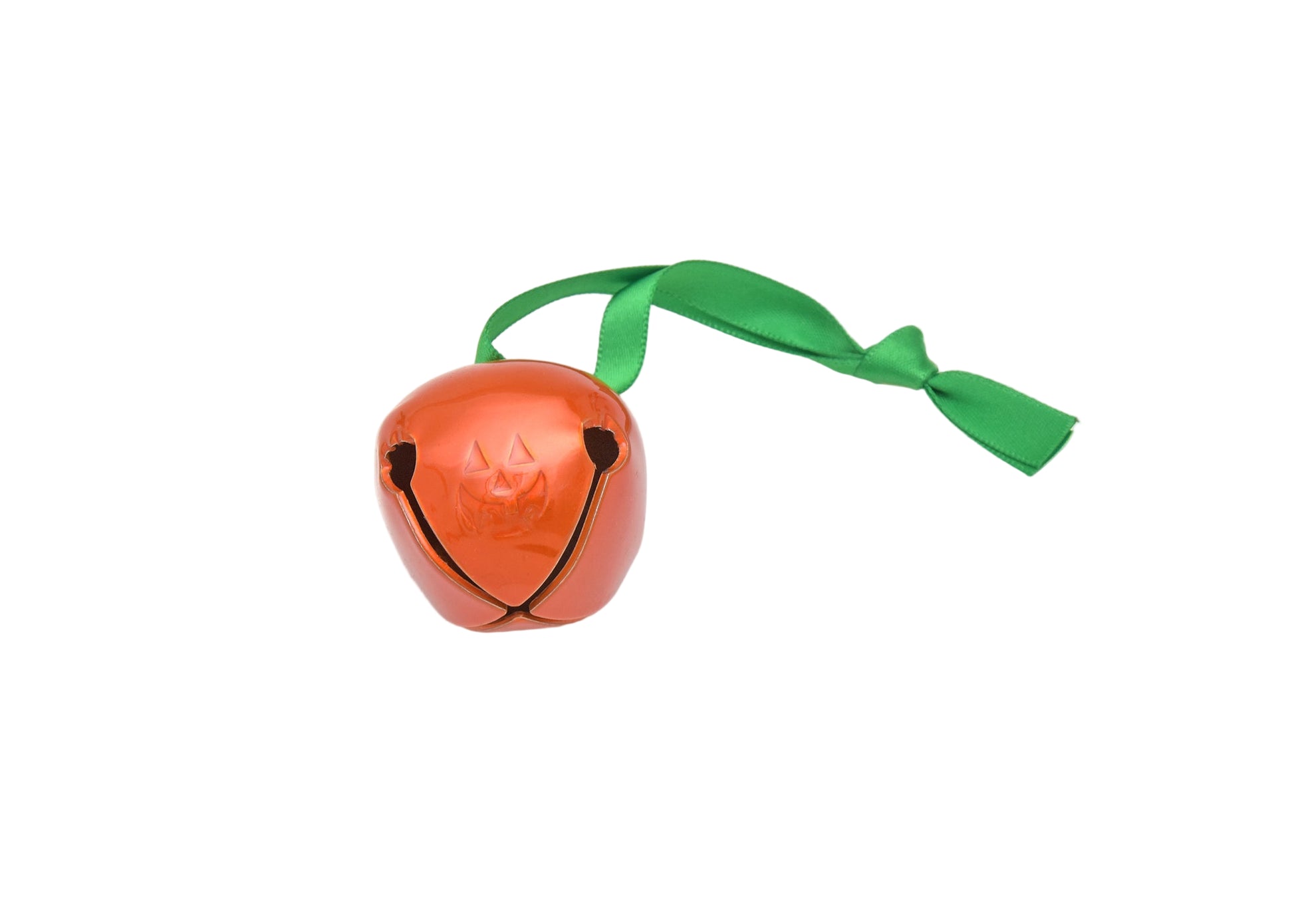 Orange bell with a green ribbon on a white background
